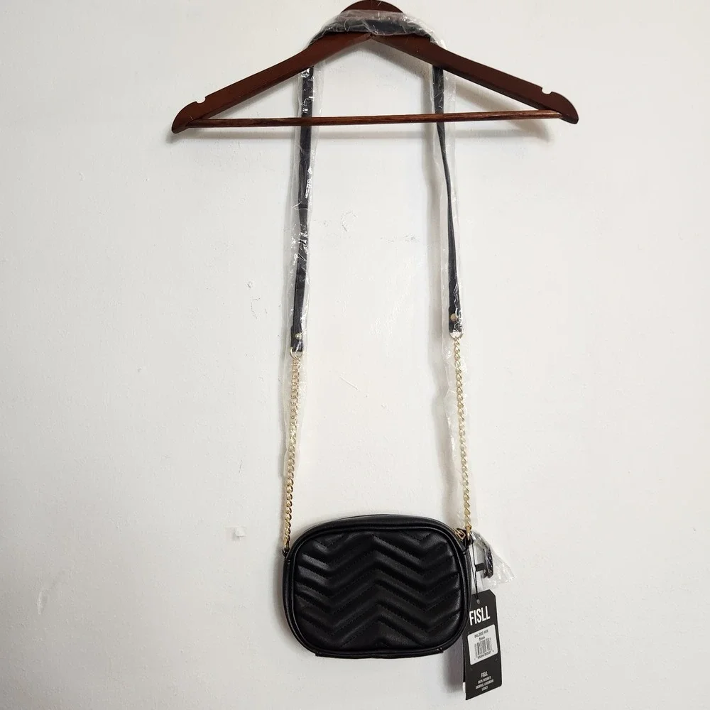 FISLL NBA Washington Wizards Crossbody Bag Black Quilted Gold Chain Purse NWT